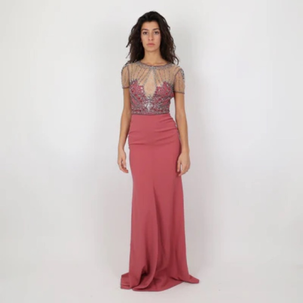 Jenny Packham Sequin Embellished Pink and Silver Gown